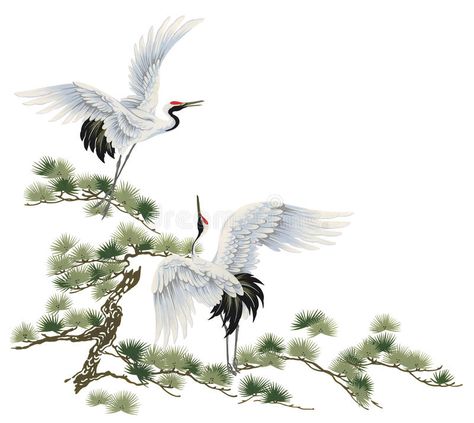 Japanese crane royalty free illustration Crane Tattoo, Korean Painting, Japanese Crane, Art Chinois, Ohara Koson, Asian Painting, Traditional Japanese Art, Art Asiatique, Crane Bird