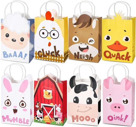 Farm Birthday Party favor bags Barn Birthday Party, Farm Party Favors, First Birthday Party Favor, Animal Party Favors, Farm Themed Party, Farm Theme Birthday, Farm Animal Party, Farm Animals Birthday Party, Farm Themed Birthday Party