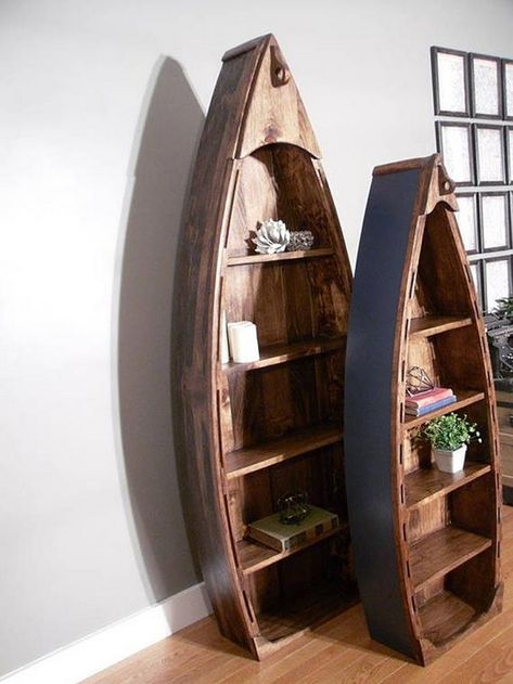 A boat bookshelf will surely be a standout piece in any room. Boat Shelf Decor, Boat Bookshelf, Boat Bookcase, Boat Shelf, Boat Diy, Bookshelf Plans, Build Your Own Boat, Woodworking Toys, Muebles Living