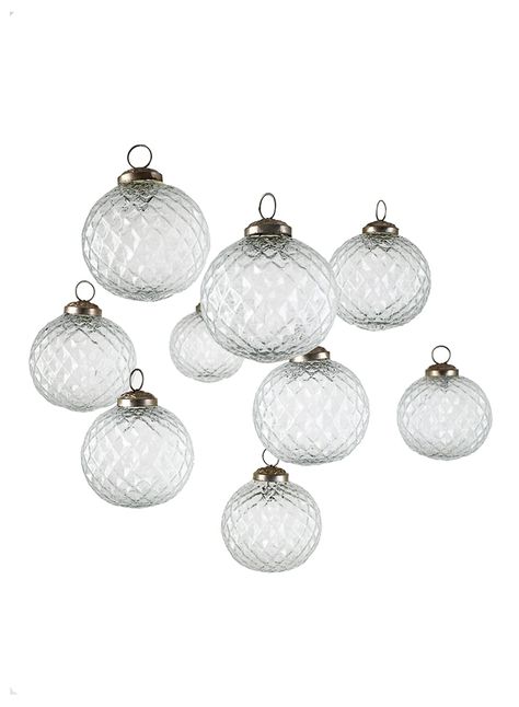 PRICES MAY VARY. UNIQUE DESIGN - This round diamond-patterned clear glass ornament pendant is made of quality glass with a metallic hook on top for ease of use. VERSATILE - Great decoration for winter-themed weddings, engagements, anniversaries, birthdays, holidays, events, and parties. Elevate the beauty of your Xmas tree with these luxurious clear glass balls. DIY TIPS - Elevate the beauty of these clear glass balls by adding some glitters or wrapping them with colorful ribbons of your choice. Clear Glass Ornaments, Glass Christmas Balls, Glass Theme, Glass Home Decor, Wedding Themes Winter, Live Set, Glass Ball Ornaments, Glass Home, Affordable Decor