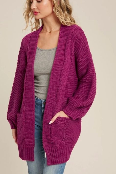 Magenta Cardigan, Cheetah Cardigan, Chunky Cable Knit Cardigan, Neutral Sweaters, Blouse Casual Fashion, Leopard Cardigan, Magenta Color, Chunky Cable Knit, Knitted Hood