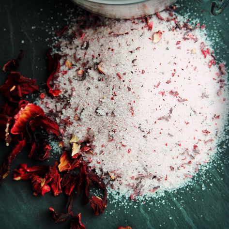 Hibiscus Sugar Infused Salt Recipes, Hibiscus Recipe, Infused Salt, Infused Sugar, Dried Hibiscus Flowers, Flavored Sugar, No Salt Recipes, Sweet Tart, Agua Fresca