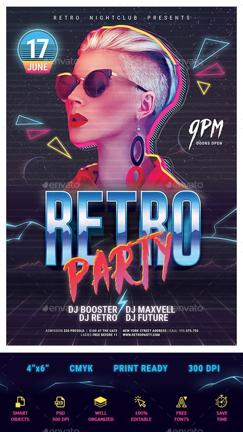 80s Poster, 80s Design, New Retro Wave, Flyer Layout, Retro Party, Retro Waves, Flyer Design Templates, Party Poster, Ideas Party