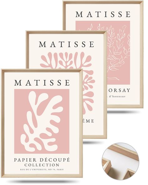 PRICES MAY VARY. 💝 MATISSE PRINTS WALL DECOR SET: Matisse Wall Art Set of 3,Give your dorm a refresh with HesenDot lovely Matisse wall art framed art prints. Showcased in this framed prints set is the famous impressionist artist, Matisse, in pastel shades of Pink that will truly help radiate happiness and serenity to your office or den 🌴 PERFECT SIZE: 12X16in,Free Assembly,Wood framed and special mounting paper jam prints make for a great wall art,Bring character and vitality to your home's wa Pink Matisse Poster, Matisse Paintings Pink, Matisse Pink, Radiate Happiness, Wood Art Wall Decor, Matisse Wall Art, Pink Wall Decor, Art Exhibition Posters, Yellow Wall Art