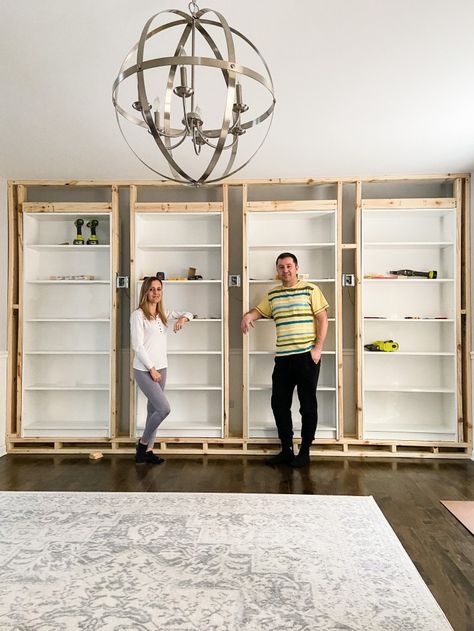 Ikea Billy Bookcase Hack With Doors, Library With Ikea Bookshelves, Open Nook Ideas, Ikea Billy Bookcase Hack Book Shelves, Diy Bookshelf Wall Built Ins Ikea Billy, Ikea Billy Bookshelf Hack, Build Your Own Bookcase, Built On Bookshelves, Upgrading Billy Bookcase