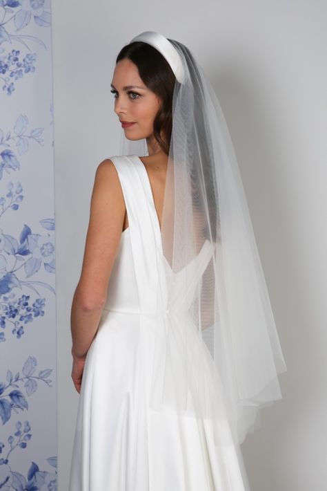 The modern Willa veil is attached to our luxurious satin band for an update on a combed veil. The sleek, pared-back satin band has a beautiful sheen which complements our sophisticated Italian tulle. This contemporary draped shape features a two tier design that is split at the sides, allowing your arms to be free to hold your bouquet. Veil Attached To Headband, Headband Veil, Tulle Veil, Satin Headband, Tulle Veils, Be Free, Bridal Outfits, Veil, The Modern