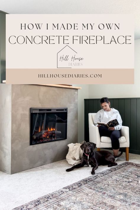 Whether you’re building a new home or remodeling your current home, one thing is for sure- fireplaces seem to always be a focal point in the living room. And for good reason! There are many finishes you can choose for your fireplace, but if you’re going for a more unique look, I have good news! I discovered how to create the most beautiful (and cost efficient!) concrete fireplace surround using Ardex feather finish. Ardex Feather Finish Fireplace, Cement Looking Fireplace, Faux Concrete Fireplace Surround, Feather Finish Fireplace, Cement Over Brick Fireplace, Concrete Electric Fireplace, Concrete Fireplace With Wood Mantle, Cement Fireplace Surround, Concrete Fireplace Diy