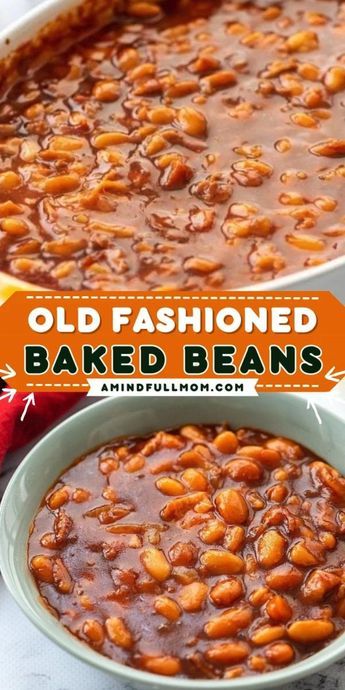 Here's a simple side dish for dinner tonight! These Old Fashioned Baked Beans are made from scratch with a sweet and savory sauce. These homemade baked beans make a yummy side dish recipe for the family! Save this pin. Home Made Baked Beans Recipe, Baked Beans Recipe Crockpot, Old Fashioned Baked Beans, The Best Baked Beans, Homemade Baked Beans Recipe, Beans Recipe Crockpot, Baked Beans From Scratch, Maple Baked Beans, Maple Sauce