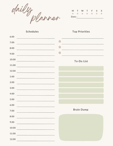 Minimalist Daily Planner Printable Planner Digital Planner - Etsy | Printable Planner by  Tina Lizarraga Cute Daily Planner, Daily Planner Design, Daily Planner Printables Free, Daily Routine Planner, Free Daily Planner, Study Planner Printable, To Do Planner, Daily Planner Pages, Routine Planner