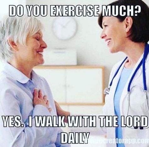 Do you exercise much? Yes, I walk with the Lord daily. Church Memes, Church Humor, Catholic Memes, Christian Jokes, Bible Humor, Funny Workout Shirts, Jesus Funny, Funny Memes About Girls, Christian Things