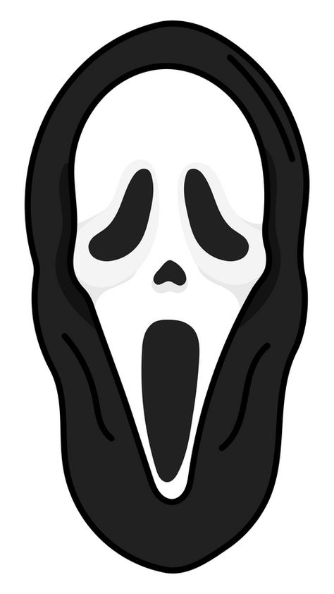 Aren't you scared yet? As you might know, Ghostface from our fanart Scream Ghostface Sticker is the main villainous entity of the Scream film series. This character was named after a rubber Halloween... Ghost Face Illustration, Horror Villains Drawing, Scream Cartoon Drawing, Drawing Mask Faces, Ghostface Template, Scream Templates, Ghostface Mask Drawing, Scream Ghostface Drawing, How To Draw Scream