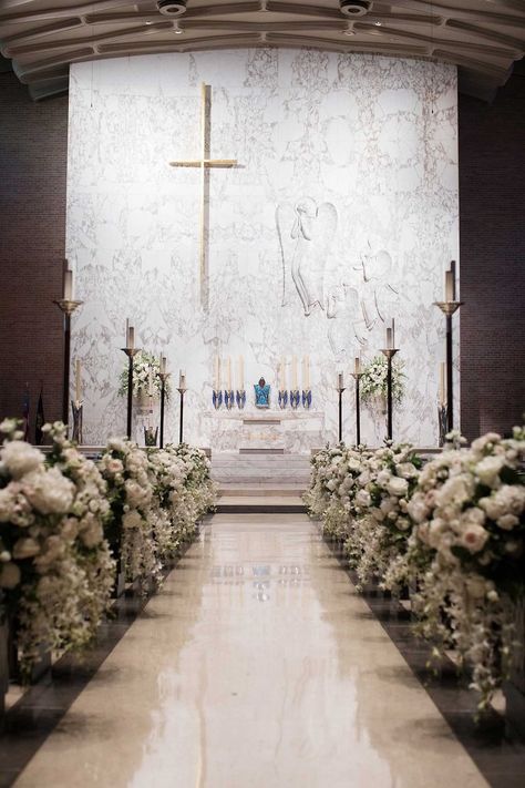 Church Wedding Decorations Aisle, Wedding Church Aisle, Church Aisle, Wedding Church Decor, Inside Weddings, Altar Flowers, Turtle Creek, Church Wedding Decorations, Extravagant Wedding