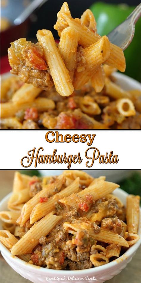 Cheesy Hamburger Pasta Cheesy Hamburger Pasta, Pasta With Hamburger, Hamburger Pasta Recipes, Cheesy Ground Beef Pasta, Hamburger Pasta, Best Ground Beef Recipes, Cheesy Ground Beef, Ground Beef Pasta Recipes, Cheesy Pasta Recipes