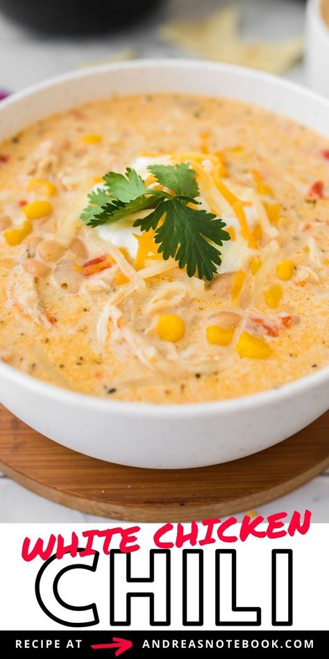 Bowl of white chicken chili. Instant Pot Chicken Chili, Super Bowl Chili, Game Day Chili, Instant Pot White Chicken Chili, Easy White Chicken Chili, White Chicken Chili Recipe, Flexitarian Recipes, Creamy White Chicken Chili, Crockpot White Chicken Chili