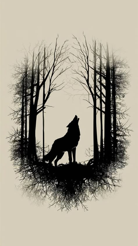 Valhalla Tattoo, Wolf And Moon Tattoo, Werewolf Tattoo, Wolf Forest, Shadow Wolf, Animal Tattoo Ideas, Wolf Silhouette, Clock Tattoo Design, Wolf Artwork