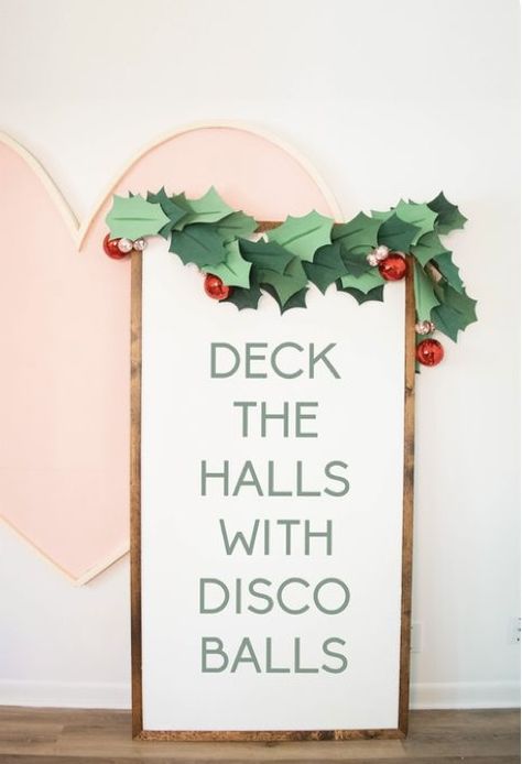 Disco Ball Christmas Tree, Christmas Disco, Disco Christmas, Holly Garland, Sustainable Holiday, Christmas Party Planning, Christmas Door Decorating Contest, Disco Decorations, Disco Party Decorations