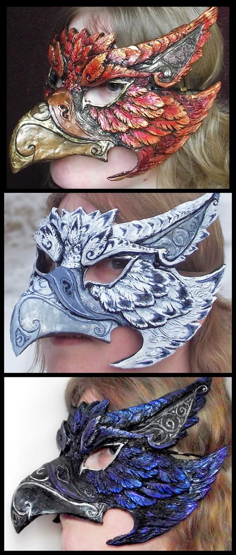 Custom Griffin Masks - Any Color by Namingway.deviantart.com on @deviantART Mask Futuristic, Porcelain Mask, Futuristic Mask, Crystal Mask, Iron Mask, Mask Scary, Theme Carnaval, Mask Paper, Handmade Mask