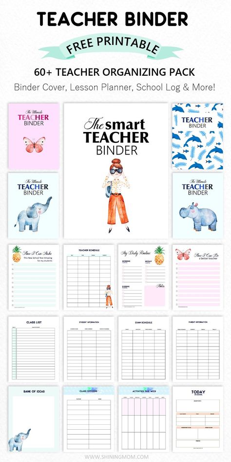 Teacher Binder Printables Free, Free Teacher Binder, Free Lesson Planner, Binder School, Teacher Binder Organization, Peraturan Kelas, Organizing Printables, Teacher Planner Templates, Teacher Lesson Planner