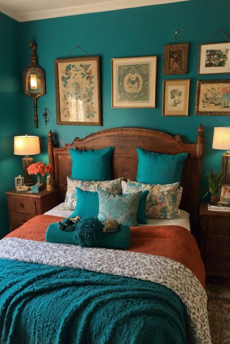 Discover the secret to creating a relaxing bedroom retreat with expert tips on selecting the perfect calming colors. Explore now!
#ad  


#Colortrend
#wallpaint2024
 #color2024
 #DIYpainting
 ##DIYhomedecor
 #Fixhome Bedroom Turquoise Walls, Dark Turquoise Room, Dark Turquoise Bedroom, Teal Boho Bedroom, Boho Vintage Bedroom, Gothic Living Rooms, Turquoise Bedroom, Teal Bedroom Ideas, Dark Boho Living Room