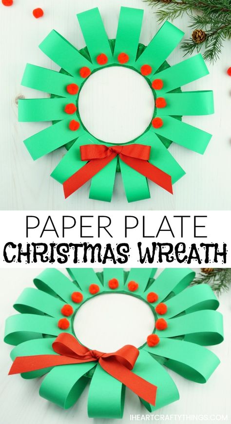 This paper plate Christmas wreath craft is super easy to make and is perfect for kids of all ages. Fun paper plate Christmas craft for kids. #christmascraftsforkids #christmascrafts #papercrafts #papercrafting #papercraftideas #papercraftsforkids #iheartcraftythings #christmaswreaths Paper Plate Christmas Wreath, Treats Christmas, Christmas Wreath Craft, Christmas Paper Plates, Christmas Crafts For Toddlers, Christmas Crafts For Kids To Make, Paper Wreath, Recipes Christmas, Christmas Paper Crafts