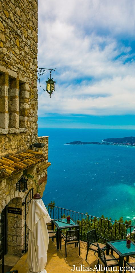 Hilltop medieval village of Eze in the south of France, between Monaco and Nice.  View from Chateau Eza hotel. More photos on JuliasAlbum.com (travel, family vacation ideas) Loire Valley Castles, Eze France, Paris View, Medieval Village, Southern France, The French Riviera, Beaux Villages, Loire Valley, The South Of France