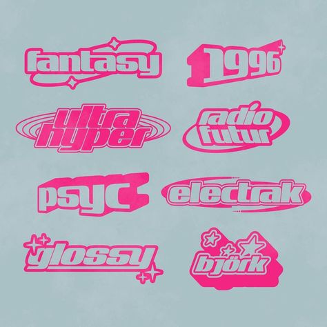 Jeremy Rieger on Instagram: “made this font inspired by 90s/y2k type over the past week & made some lil logos to show it in use . . . . . #typography #typedesign…” 90s Font Aesthetic, Personal Logos For Graphic Designers, 90s Logos Graphic Design, Logo Typography Design, Y2k Font, Alphabet Graffiti, Y2k Logo, Font Love, Typography Sticker