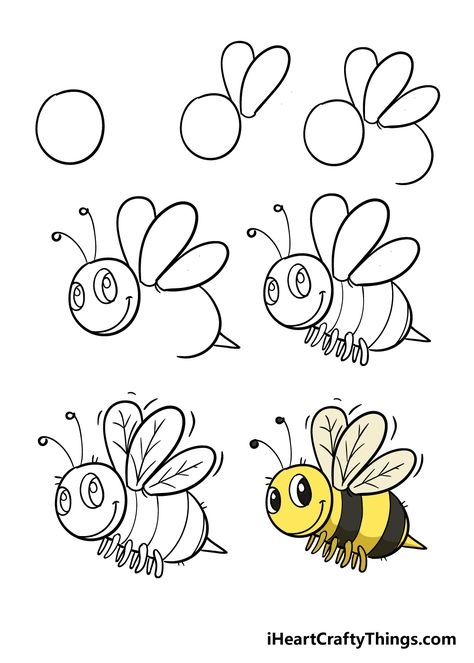 Bee Drawing - How To Draw A Bee Step By Step How To Draw Honey Bee, How To Draw A Honey Bee, How To Draw A Bee, Drawing A Bee, Bee Drawing Easy, Drawing Bees, Draw Bee, Draw A Bee, Bumblebee Drawing