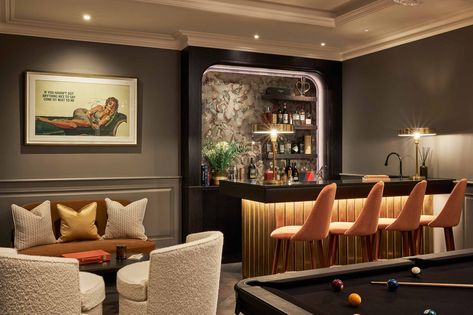 Speakeasy Decor Bar, Black Pool Table, Kitchen Door Styles, Speakeasy Decor, Pool Table Room, Bespoke Home, Man Cave Room, French Style Homes, Pool Rooms