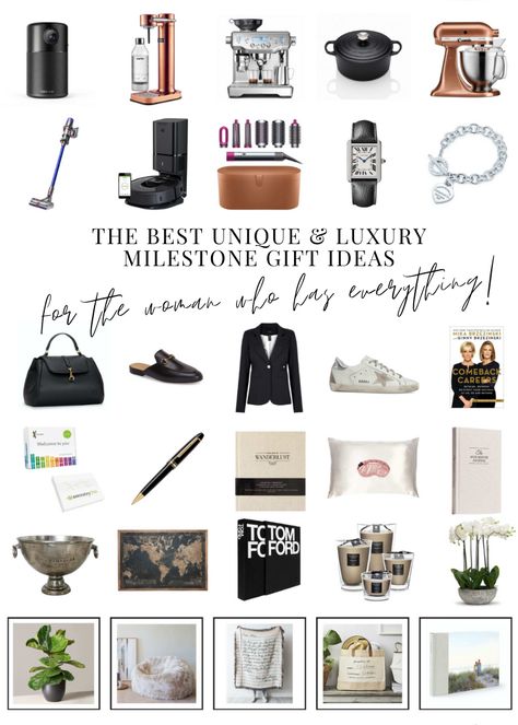 30 Perfect Luxury & Unique Milestone Gift Ideas for the Women who has everything! Milestone gift ideas for even the toughest recipient. Home Decor Gifts. Functional and Practical Luxury Gifts. Gifts to wear. Gifts that are useful. Personalised Gifts. Unique Gifts and more! High End Gifts Women, Luxury Gifts For Mom, Luxury Gifts For Women Most Expensive, Luxury Gifts For Men Most Expensive, Fashion Gifts Ideas, Luxe Gifts For Women, Expensive Gifts For Women Luxury, Luxury Gift Ideas For Women, Practical Gift Ideas For Women