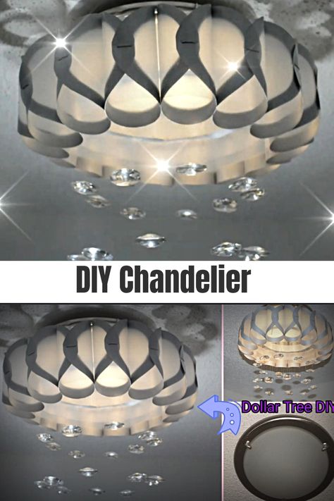 Renter Friendly Light Fixtures, Diy Crystal Chandelier, Chandelier Diy Crystal, Dye Projects, Glam Lighting, Lamp Diy, Flush Mount Chandelier, Diy Store, Diy Chandelier