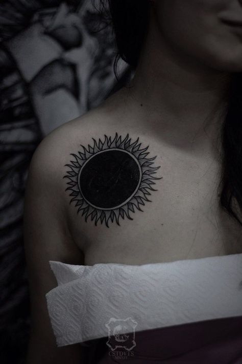 #black #sun #tattoo Circle Tattoo Cover Up, Black Circle Tattoo Cover Up, Solid Black Tattoo Cover Up, Sun Cover Up Tattoo, Black Hole Sun Tattoo, Dark Sun Tattoo, Sun Tattoo Black, Black Circle Tattoo, Forearm Cover Up Tattoos