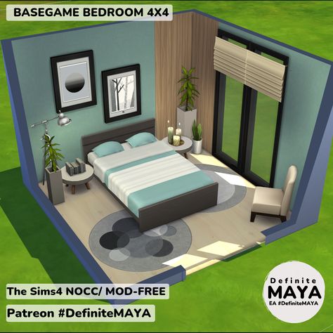 Sims Modern Bedroom, Base Game Bedroom Sims 4, Sims 4 Bedroom No Cc, Bedroom 4x4, Gamer Bedroom, Sims Mobile, Sims Freeplay Houses, Sims 4 Challenges, Sims 4 Bedroom