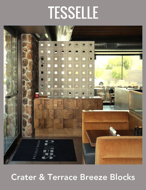 Breeze Block Wall at Oliver's Hostess Stand, Breeze Block Wall, Breeze Blocks, American Restaurant, Scottsdale Arizona, Block Wall, Contemporary Dining, Modern Buildings, Dining Experiences