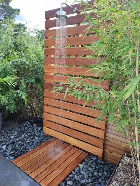 Outdoor Shower Diy, Outdoor Bathroom Design, Pool Shower, Mediterranean Plants, Garden Shower, Front Yard Landscaping Simple, Outdoor Bathrooms, Front House Landscaping, Olive Trees