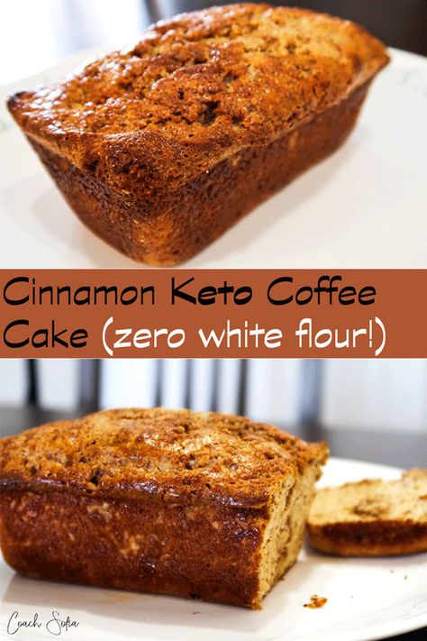 Keto Cinnamon Coffee Cake (Anti-inflammatory recipe!) - Coach Sofia Fitness Keto Cinnamon Cake Recipes, Keto Cinnamon Coffee Cake, Keto Cinnamon Recipes, Keto Coffee And Walnut Cake, Keto Cinnamon Bread Recipes, Keto Coffee Cake Recipes, Keto Flour Substitute, Coconut Keto Recipes, Keto Zucchini Cake