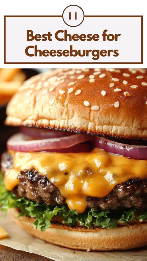 A close-up of a juicy cheeseburger topped with melted cheddar, showcasing the best cheese options for enhancing flavor and texture. Best Cheese For Burgers, Ultimate Cheeseburger, Creamy Brie, Gouda Cheese, Cheese Burger, Burger Restaurant, Best Cheese, Sharp Cheddar, Brie