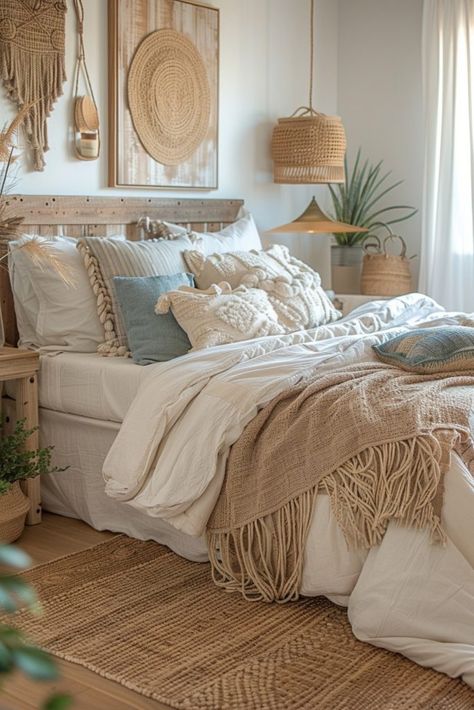 29 Boho Coastal Bedroom Ideas for a Breezy, Beachy Haven 13 Nautical Boho Decor, Beach Vibe Bedroom, Coastal Boho Interior, Cozy Coastal Bedroom, Boho Coastal Bedroom, Bedroom Moody, Costal Bedroom, Coastal Bedroom Ideas, Baddie Apartment