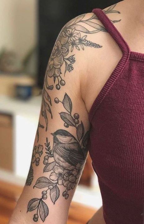 Photo | Tattoos: | emo-boyz-r- soo-fkin-hott | Flickr Flower Arm Sleeve Tattoo, Flower Arm Sleeve, Arm Sleeve Tattoo Ideas, Sleeve Tattoo Ideas For Women, Bird Tattoos Arm, Shoulder Tats, Arm Sleeve Tattoo, Vogel Tattoo, Tattoo Diy