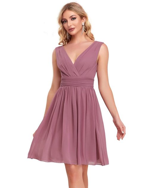 Women's Sleeveless Knee-Length V Neck Ruched Chiffon Formal Party Dress 3989 Summer Bridesmaid Dress, Infinity Gown, Summer Bridesmaids, Summer Bridesmaid Dresses, Beautiful Evening Dresses, Elegant Cocktail Dress, Formal Party Dress, Short Bridesmaid Dresses, Super Cute Dresses