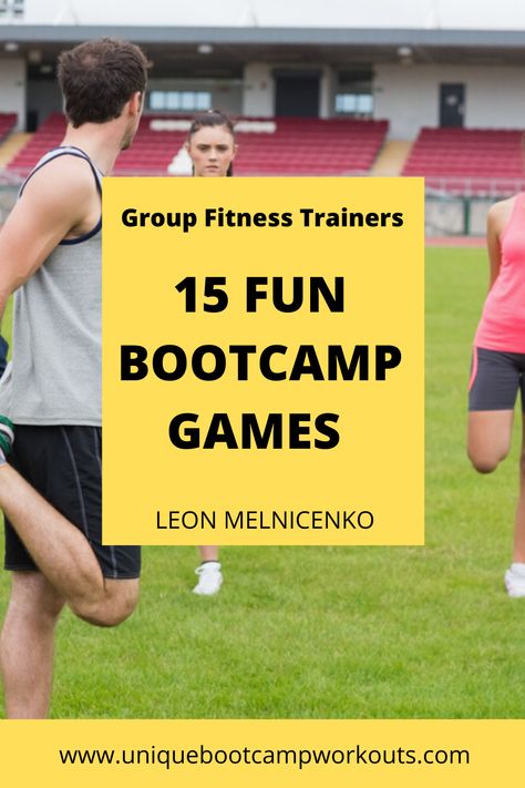 Coming up with fun bootcamp games for your group training programme can be challenging. So, I put together 15 fun bootcamp games that you can use to supercharge the atmosphere at the sessions. These group fitness ideas can be used for indoor and outdoor training. Many of these bootcamp ideas can also be adapted and used with your personal training clients. Click the link to access these fun bootcamp games. #funbootcampgames #bootcampgames #bootcamp #groupfitness #tabata #hiit #hiitworkouts Boot Camp Workout Outdoor, Group Bootcamp Ideas, Fun Fitness Challenge Group Ideas, Fun Conditioning Workouts, Bootcamp Games Fitness, Outdoor Bootcamp Ideas, Fun Circuit Workouts, Group Fitness Challenge Ideas, Fitness Bootcamp Ideas