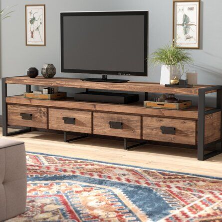 Loon Peak® Clodoveo TV Stand for TVs up to 88" | Wayfair Tv Stand Decor, Rustic Living Room Furniture, Solid Wood Tv Stand, Muebles Living, Flat Screen Tv, Living Room Tv Stand, Tv Furniture, Tv Stand Wood, Livingroom Layout