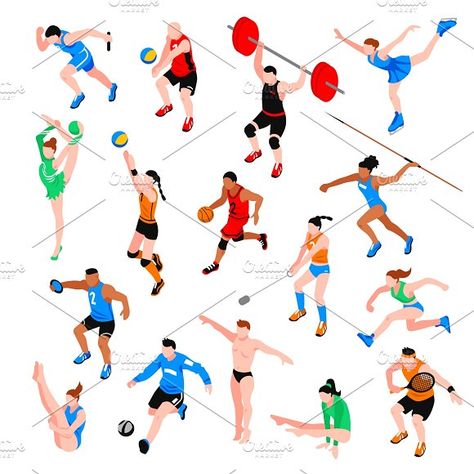 Sport isometric set by Macrovector on @creativemarket Olympic Theme Party, Kids Olympics, Multi-sport Event, Olympic Theme, Zestaw Ikon, Asian Games, Business Illustration, Set Free, Badminton