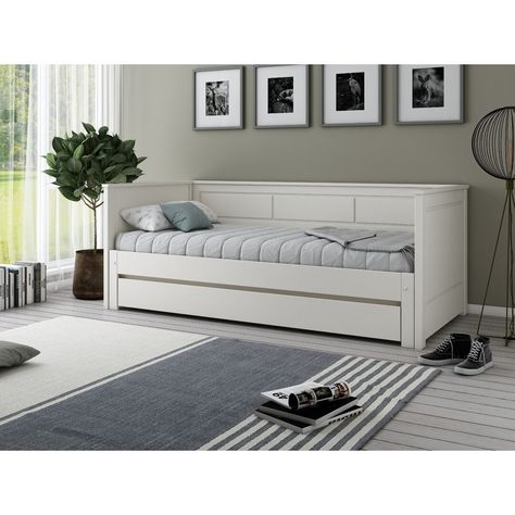 This gorgeous guest bed has a unique pull-out system combining two single mattresses into one. The bed also has an under-bed drawer that can be used for storing any bedding when being used as a sofa. Beautifully carved solid wooden panels create a rather grand-looking guest bed. Spare Bedroom Sofa Bed, Pull Down Bed Guest Bedrooms, Single Bed Sofa, Pull Out Bed Ideas For Small Room, Guest Room Sofa Bed, Sofa Come Bed Designs, Single Bed Bedroom Ideas, Cloakroom Wardrobe, Pull Out Daybed