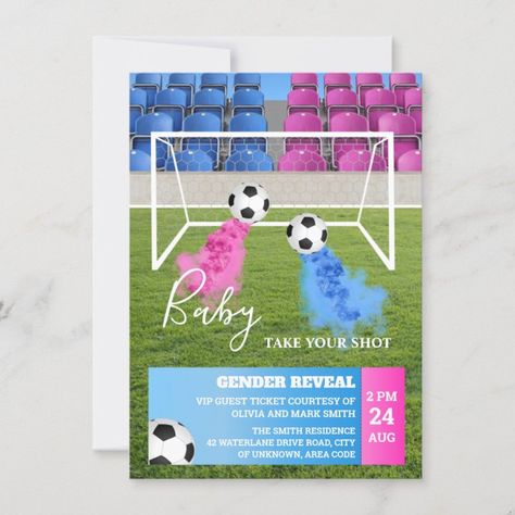 Soccer Gender Reveal Invitations, Gender Reveal Soccer Theme, Soccer Gender Reveal Ideas, Football Gender Reveal Party, Soccer Gender Reveal, Unique Gender Reveal Ideas, Football Gender Reveal, Unique Gender Reveal, Gender Reveal Baby Shower Themes