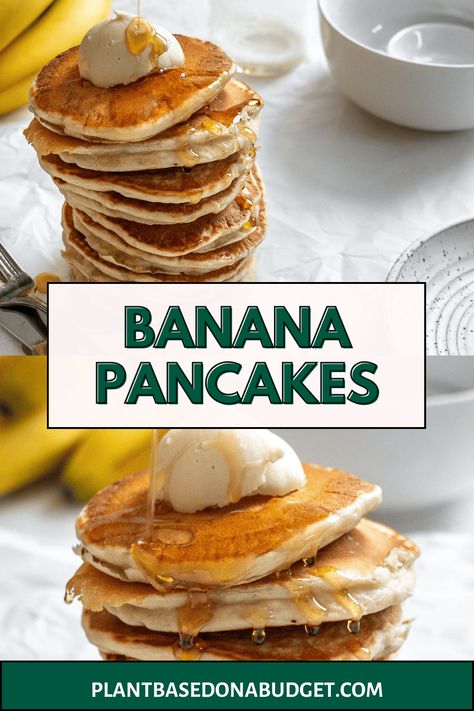 These Banana Pancakes come out so fluffy and are so simple to make too! They're dairy-free, egg-free and 100% vegan as well! Whip up these tasty Banana Pancakes for breakfast this weekend! Banana Pancakes No Egg, Vegan Banana Pancakes, Pancakes For Breakfast, Banana Pancakes Recipe, Banana Breakfast, Vegan Pancakes, Breakfast Pancakes, Banana Pancakes, Pancake Recipe