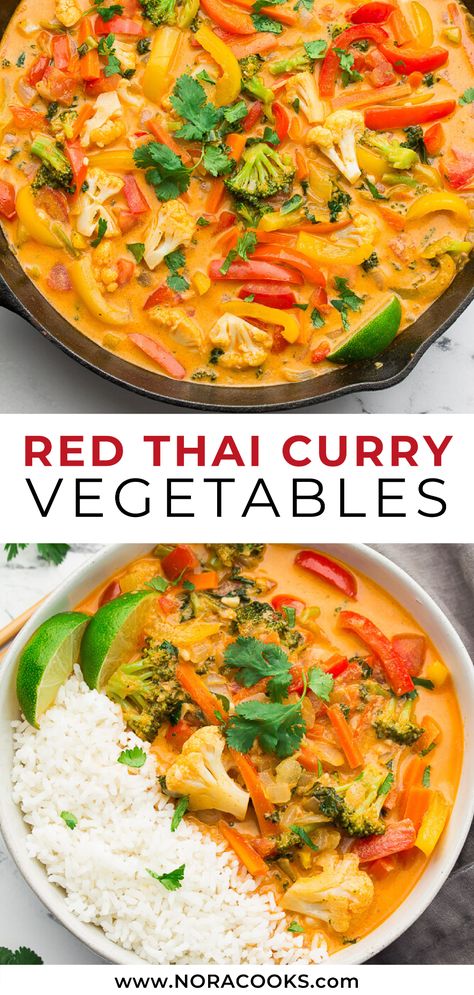 Vegan Thai Red Curry, Curry Vegetables, Nora Cooks, Red Thai Curry, Red Thai, Tasty Vegetarian Recipes, Vegetable Curry, Thai Curry, Diet Vegetarian