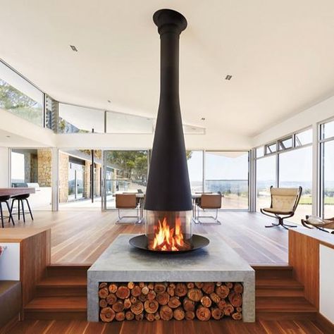 Fireplaces - Filifocus Central from Focus Focus Fireplaces, Design Camino, Suspended Fireplace, Standing Fireplace, Floating Fireplace, Freestanding Fireplace, Glass Fireplace, European House, Wood Fireplace