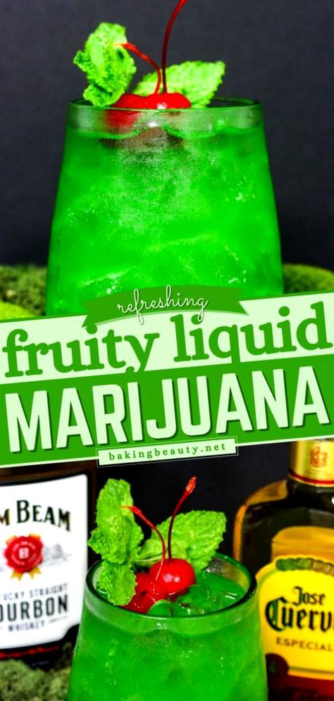 Liquid Majuana Drink, Drinks You Cant Taste Alcohol, Best Liquor Drinks, Crazy Drinks Alcohol, Mixed Party Drinks Alcohol, Green Colored Alcoholic Drinks, Colored Drinks Alcohol, Green Drinks Alcohol Aesthetic, Hunch Punch Recipe Easy