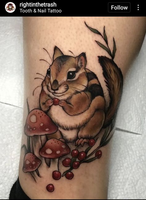 Chipmunk Tattoo, Cottage Core Diy, Violet Flower Tattoos, Squirrel Tattoo, Hirsch Tattoo, Nature Tattoo Sleeve, Neotraditional Tattoo, M Tattoos, Bee Tattoo