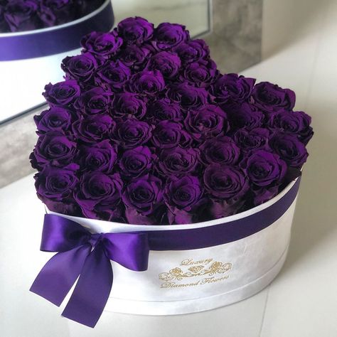 Purple roses that last 1 year in velvet heart shape box $365 #velvetheart #purpleroses💜 #roses #roseslast1year #eternalroses… Velvet Flower, Eye Makeup Pictures, Box Roses, Parts Of A Flower, Heart Shape Box, Velvet Heart, Velvet Flowers, Best Islamic Images, Flower Arrangements Diy